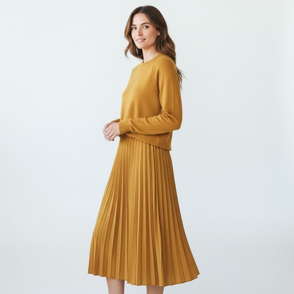 a new day Dresses & Skirts - a new day Mustard Yellow Pleated Midi Skirt with Matching Sweatshirt Top